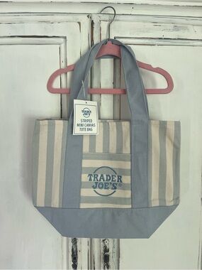 Trader Joe's Striped Canvas Tote Bag in Blue and White
